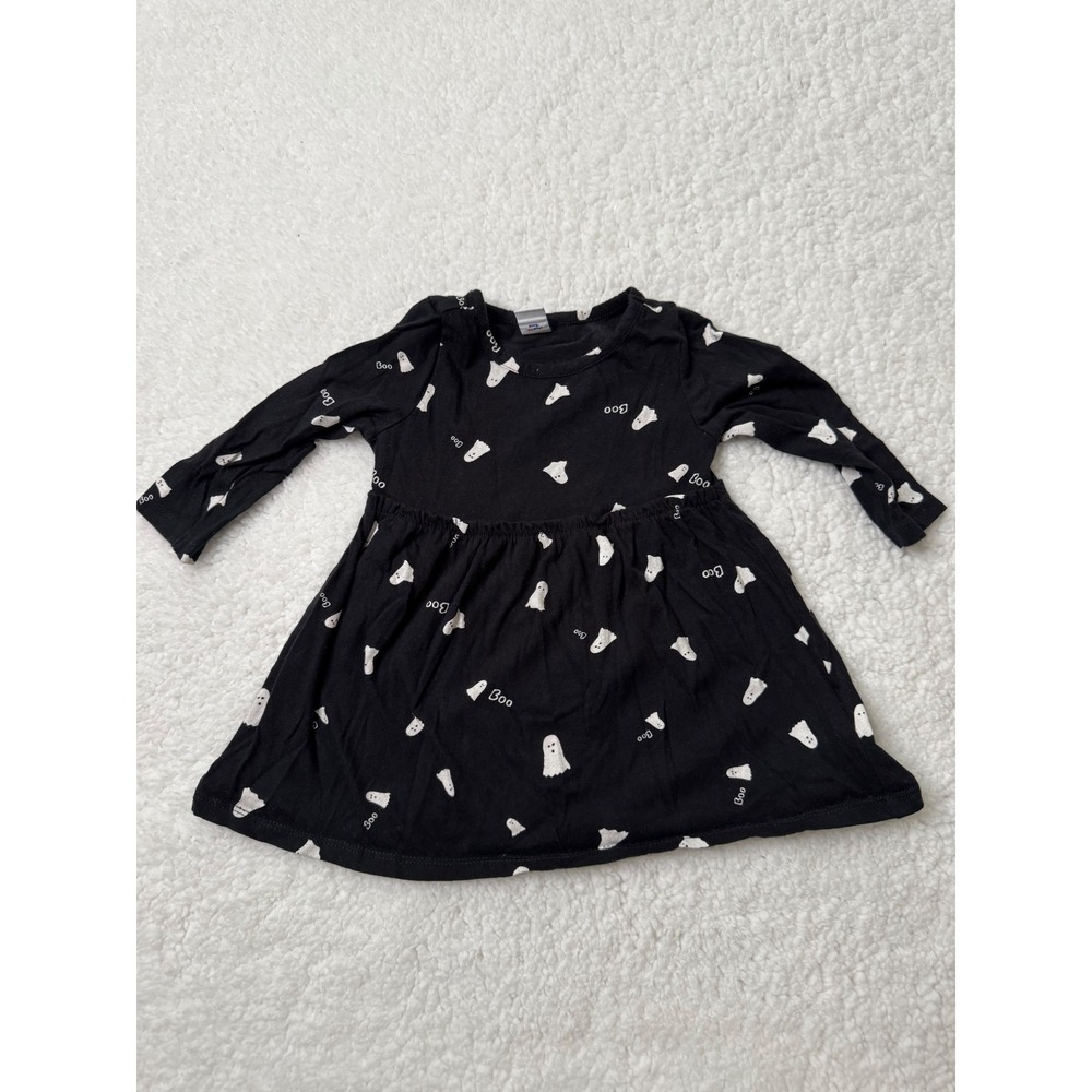 Old Navy Ghost Boo Halloween Dress Baby Girls 6-12 Months Black Excellent